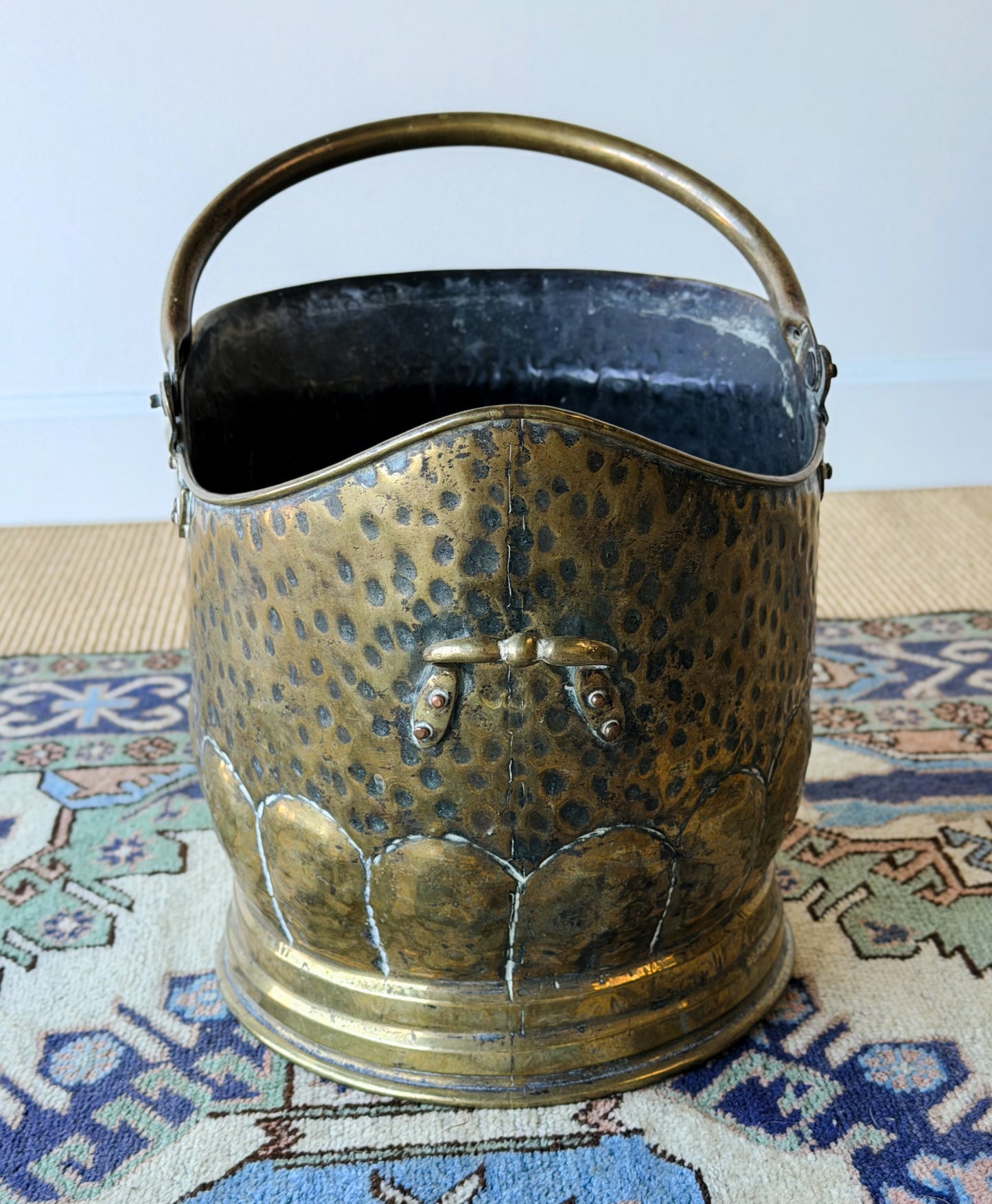 English Hammered Brass Scuttle Bucket