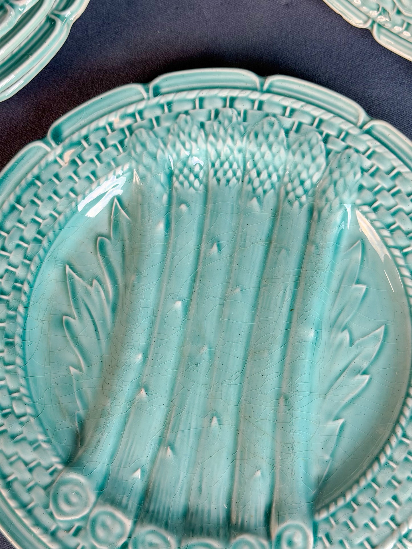 Vintage French Majolica Asparagus Plates