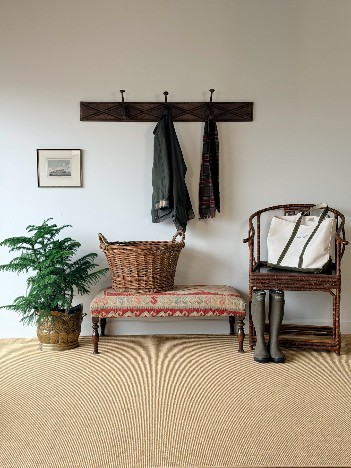 Early English Oak & Hand-Forged Iron Coat Rack