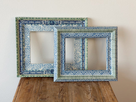 French Découpage Frame Pair No. I | Blue/Green Ridges