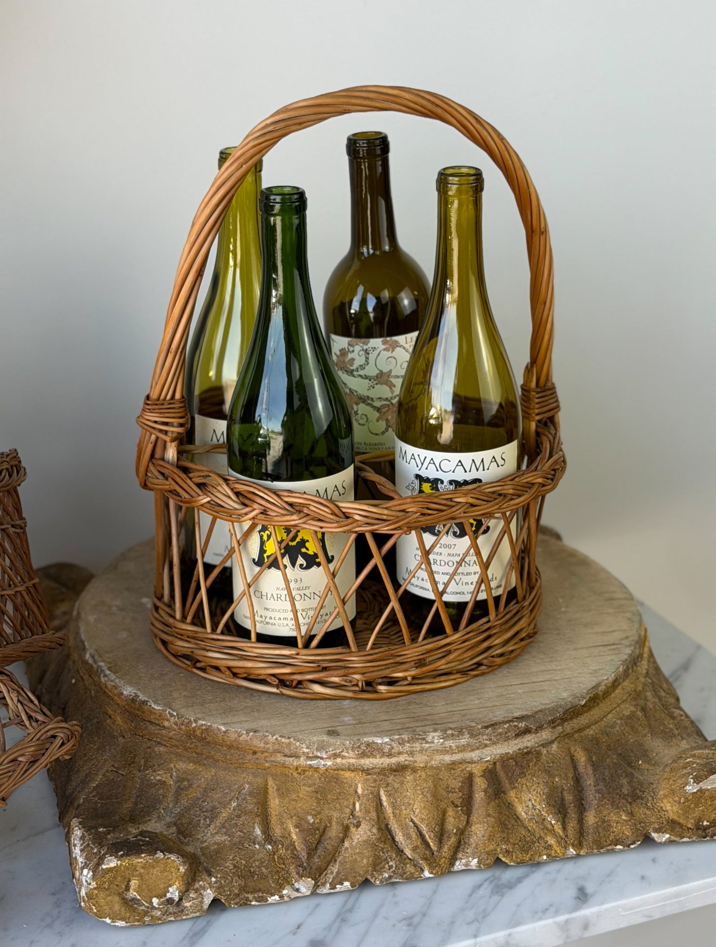 Vintage French Four-Bottle Basket