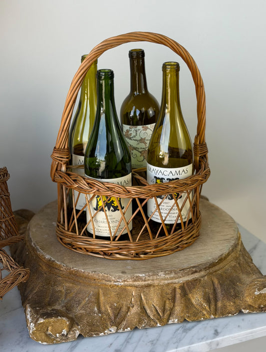 Vintage French Four-Bottle Basket