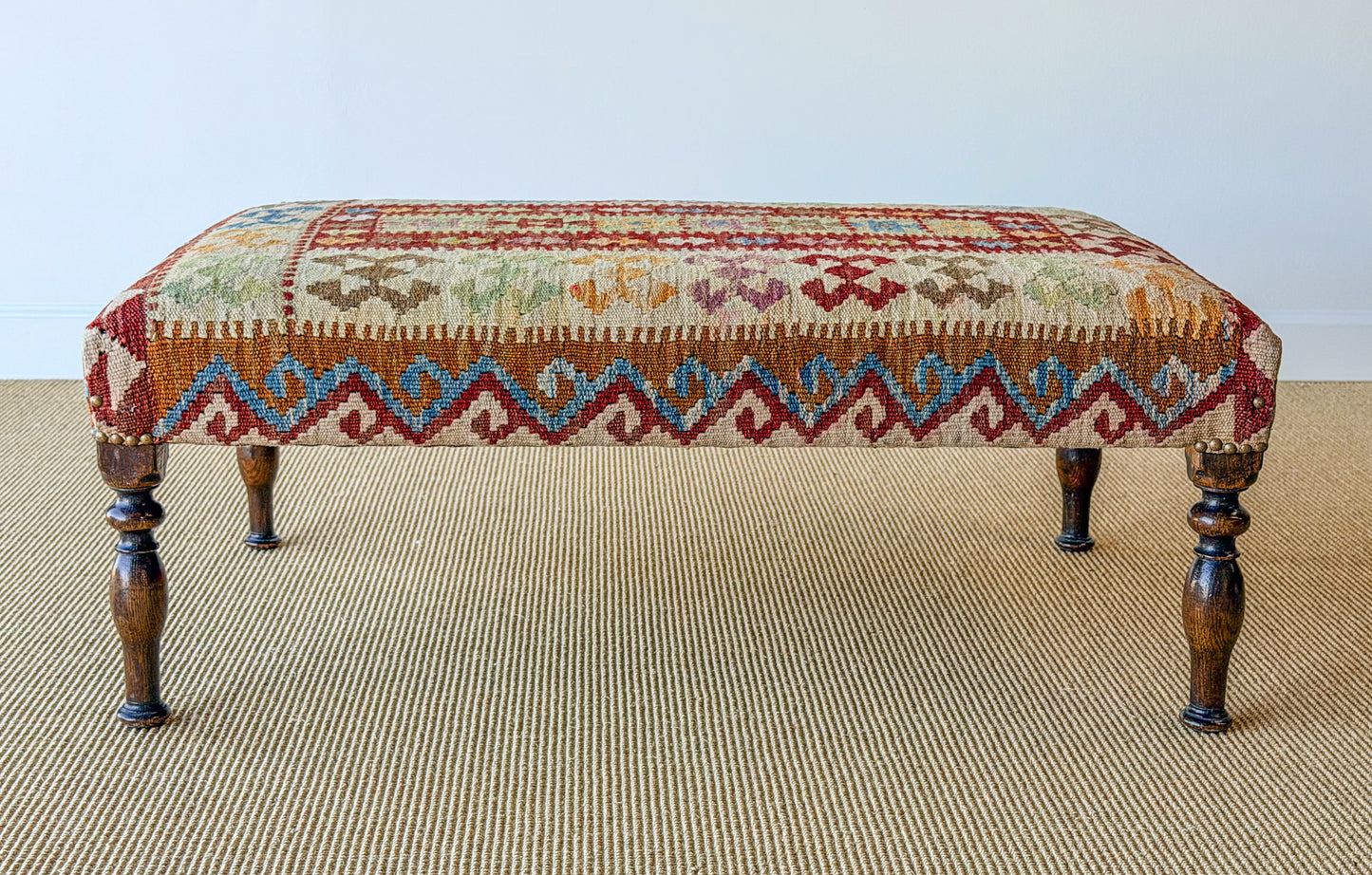 Antique Kilim Footstool (Green/Burgundy)