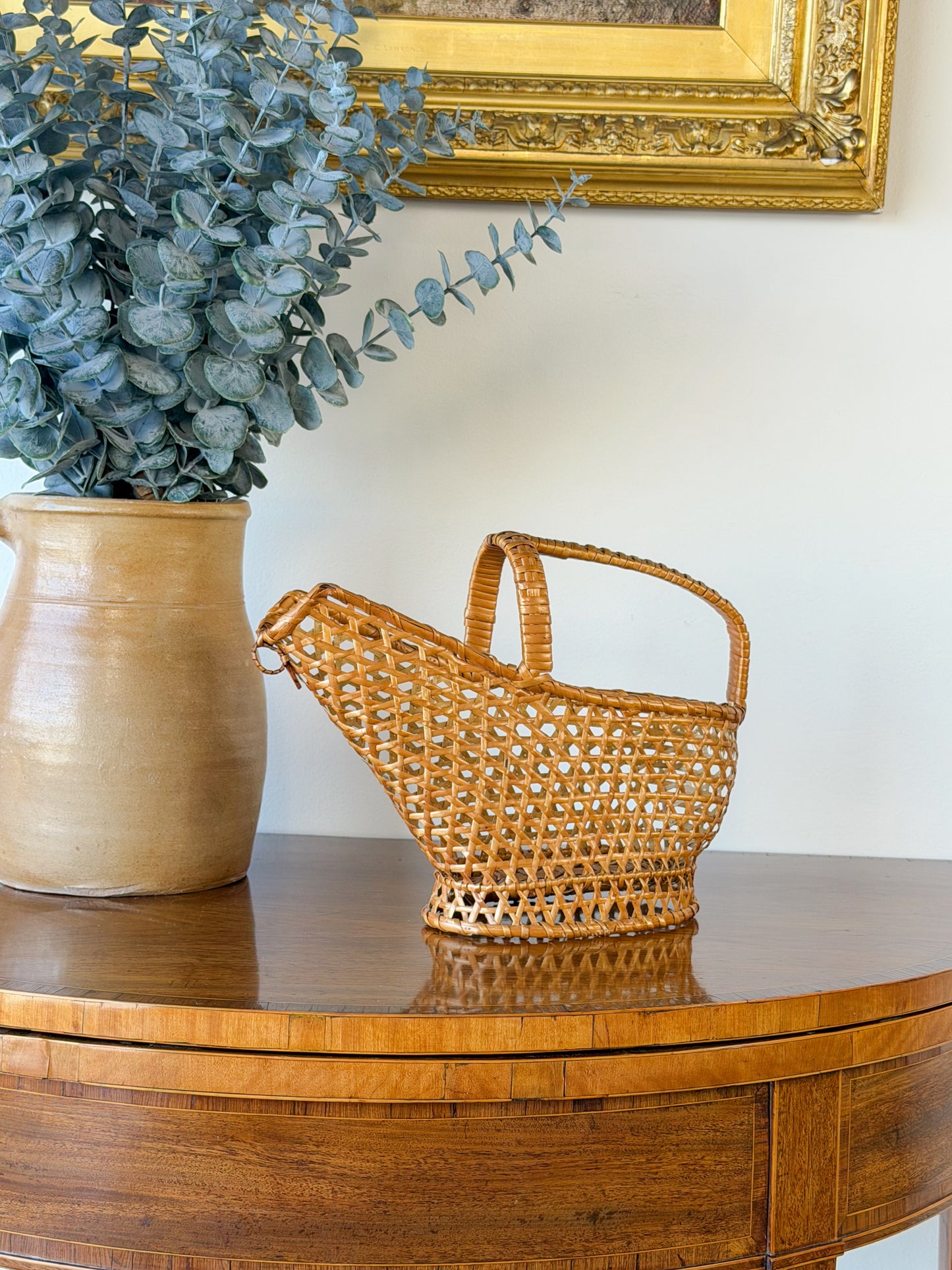 Vintage French Cane Wine Basket