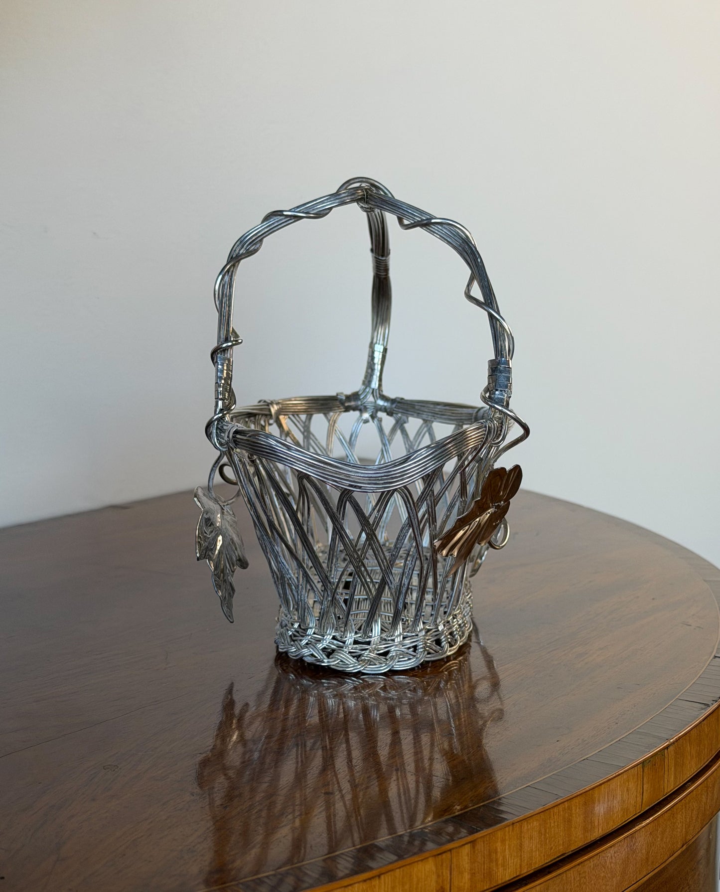 Vintage French Silverplate Wine Basket with Ivy Motif (No. 9)