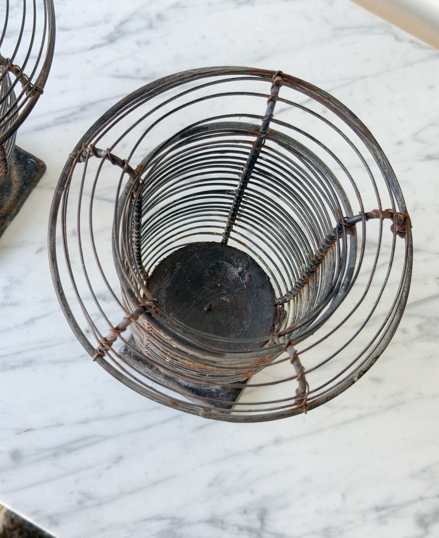 French Iron Wire Pillar Candle Hurricane Pair