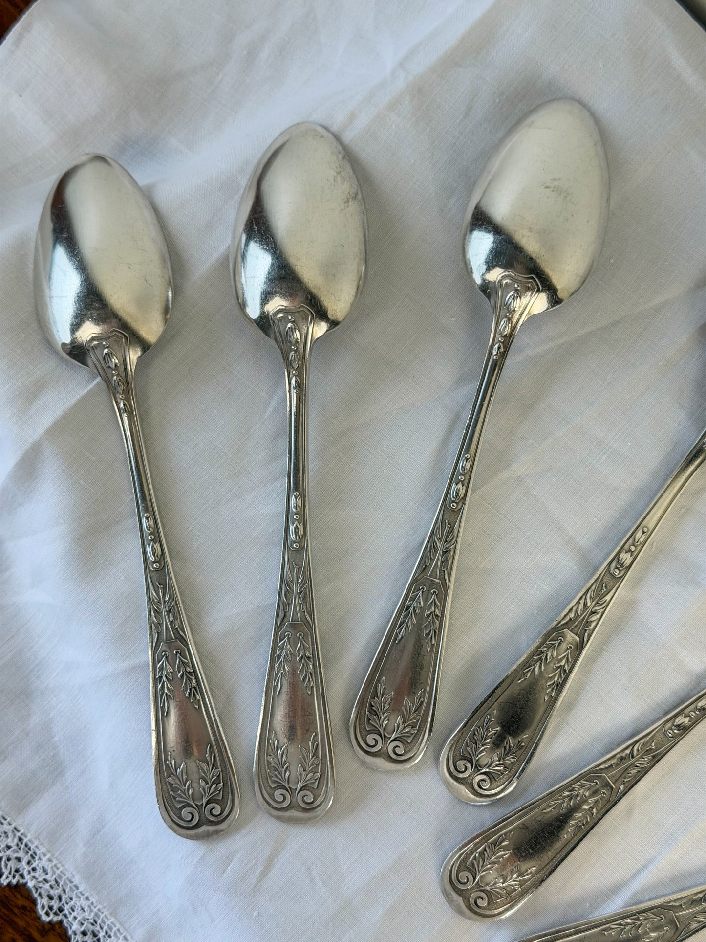 Antique French Silverplate Serving Spoons (Set of 6)
