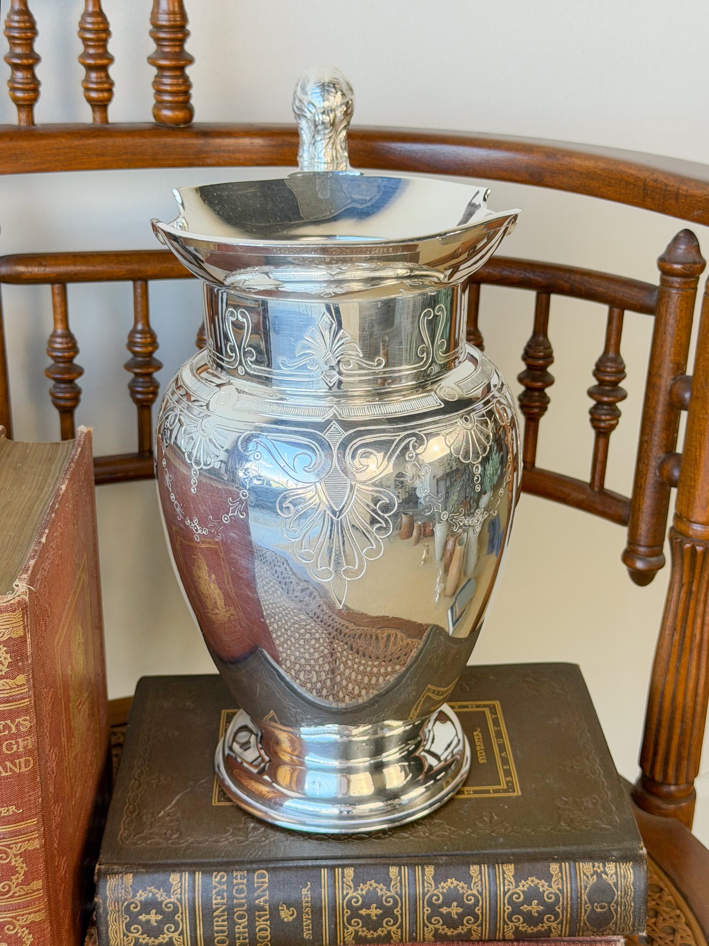 Antique Meriden Britannia Co. Silverplate Water Pitcher with Caryatid Handle