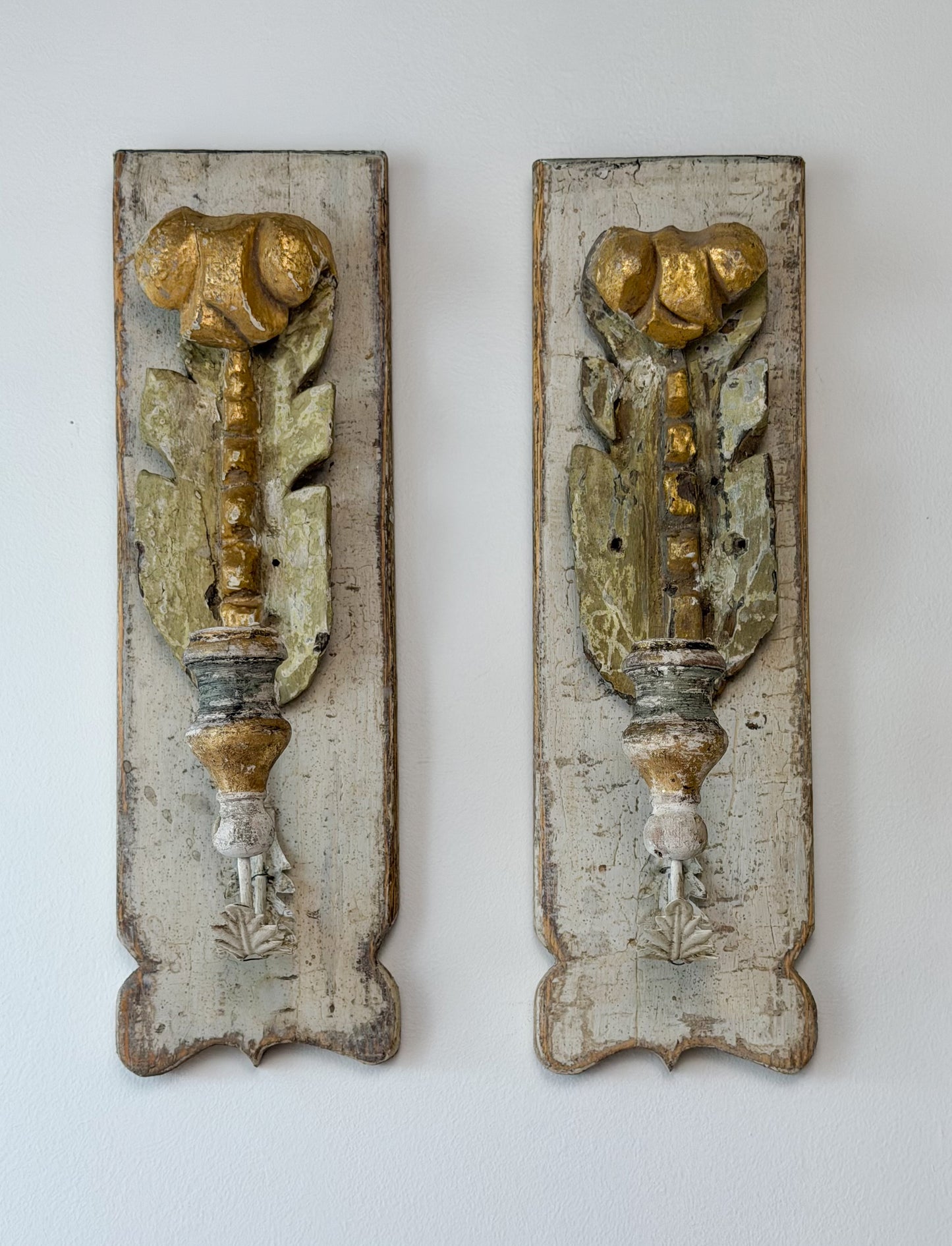 Architectural Salvage Candle Sconce Pair (Linen/Sage)