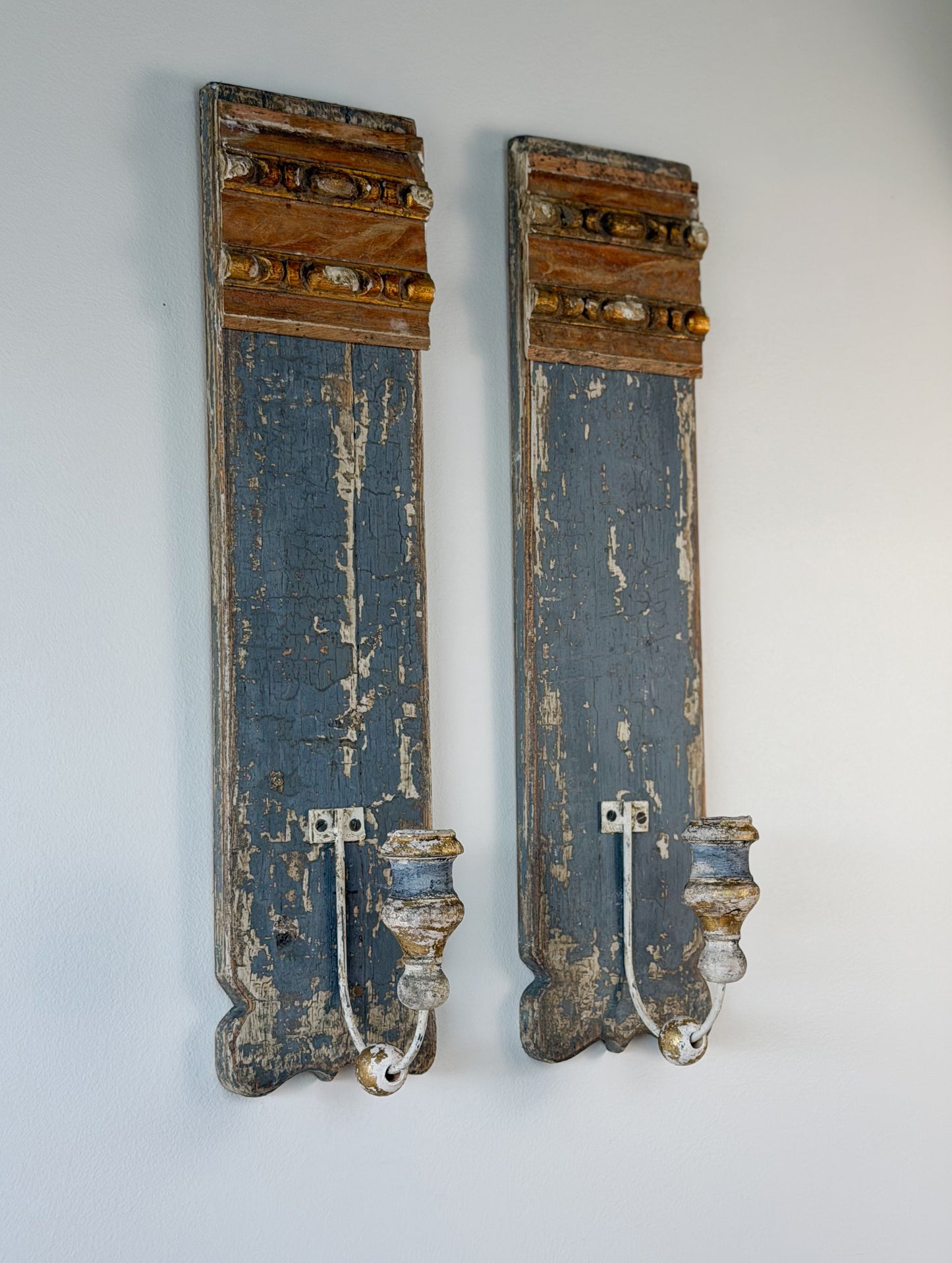 Architectural Salvage Candle Sconce Pair (Slate)