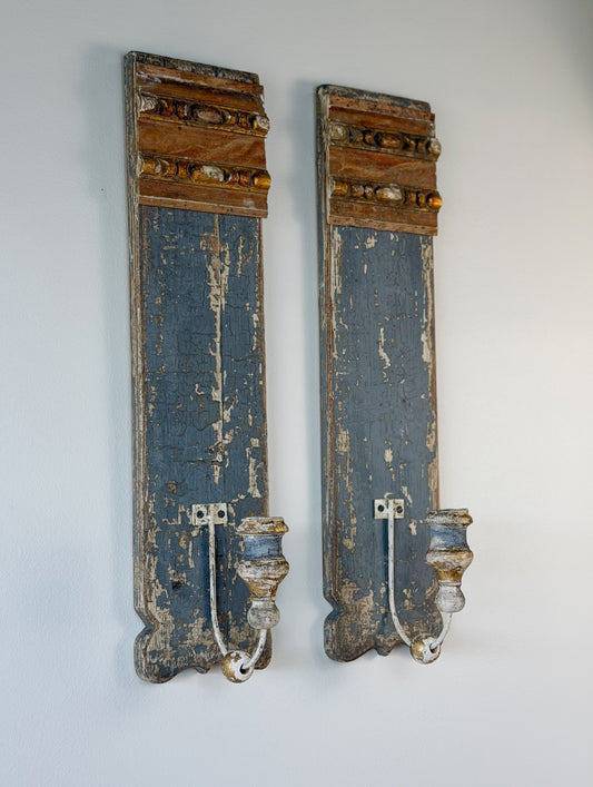 Architectural Salvage Candle Sconce Pair (Slate)