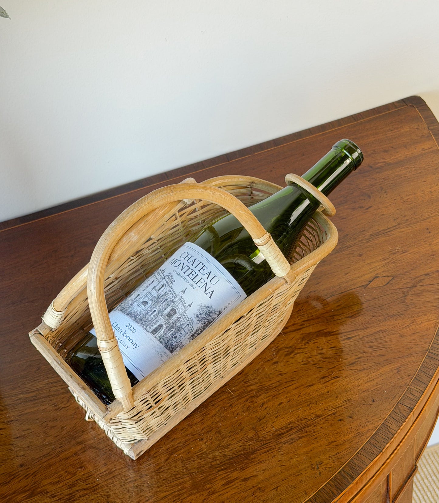 Vintage French Wicker & Rattan Wine Basket