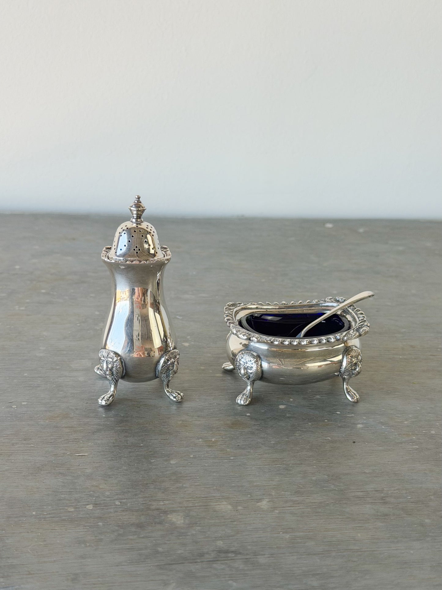 Antique Sheffield Silverplate Footed Salt Cellar & Pepper Shaker Set
