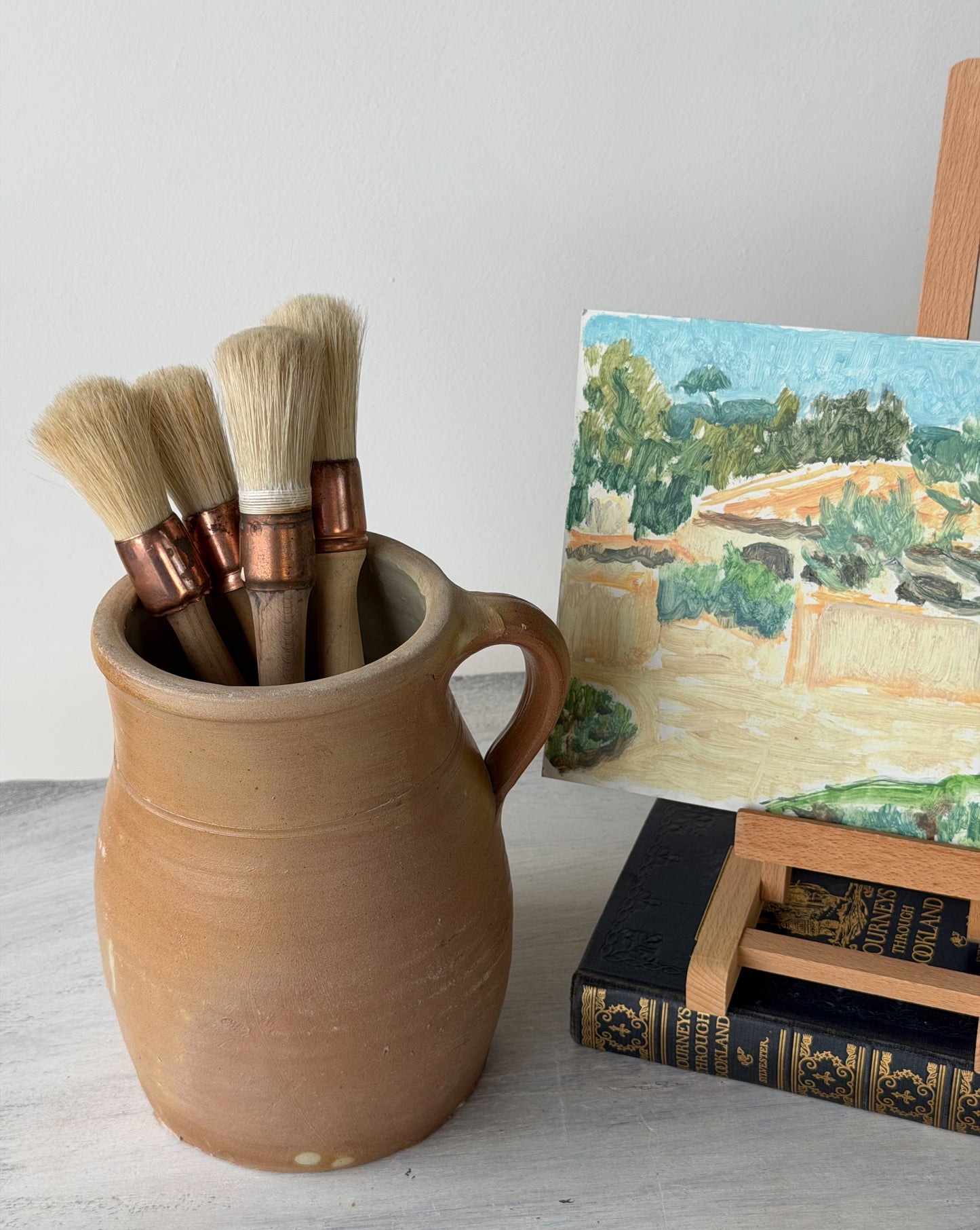 Small Gouache on Cardboard Landscape Painting