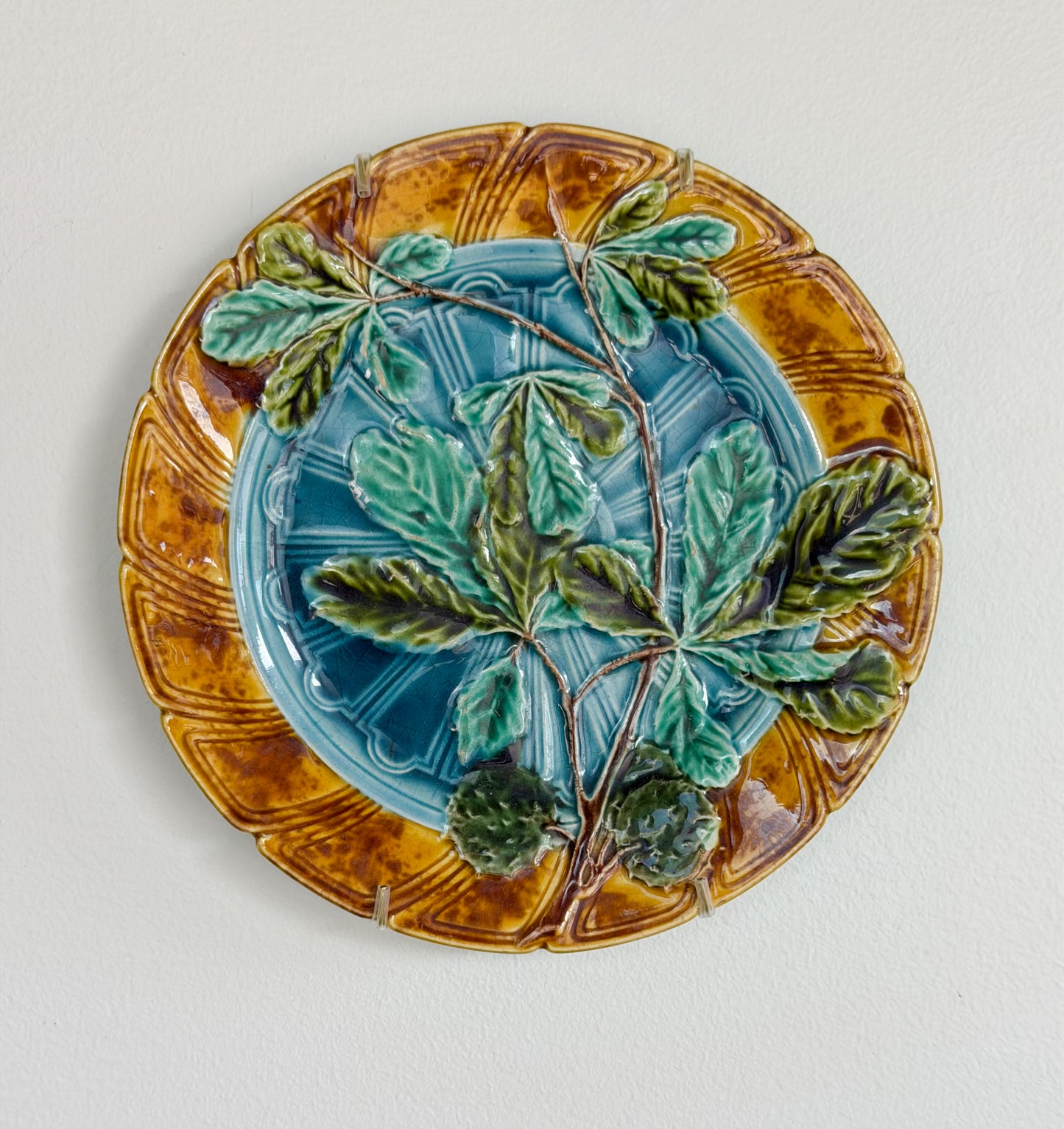 Antique French Majolica Chestnut Leaf Plate