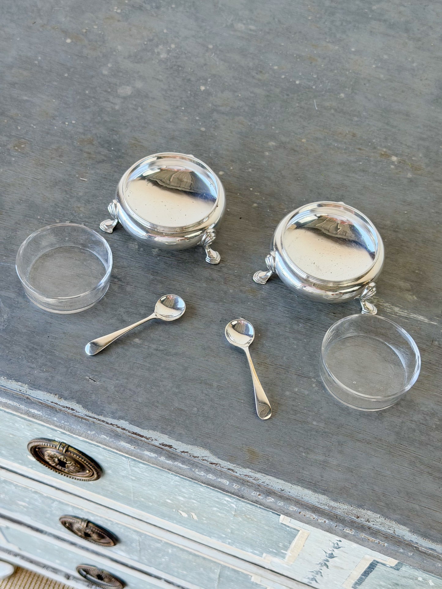 Antique Silverplate Footed Salt Cellar Pair
