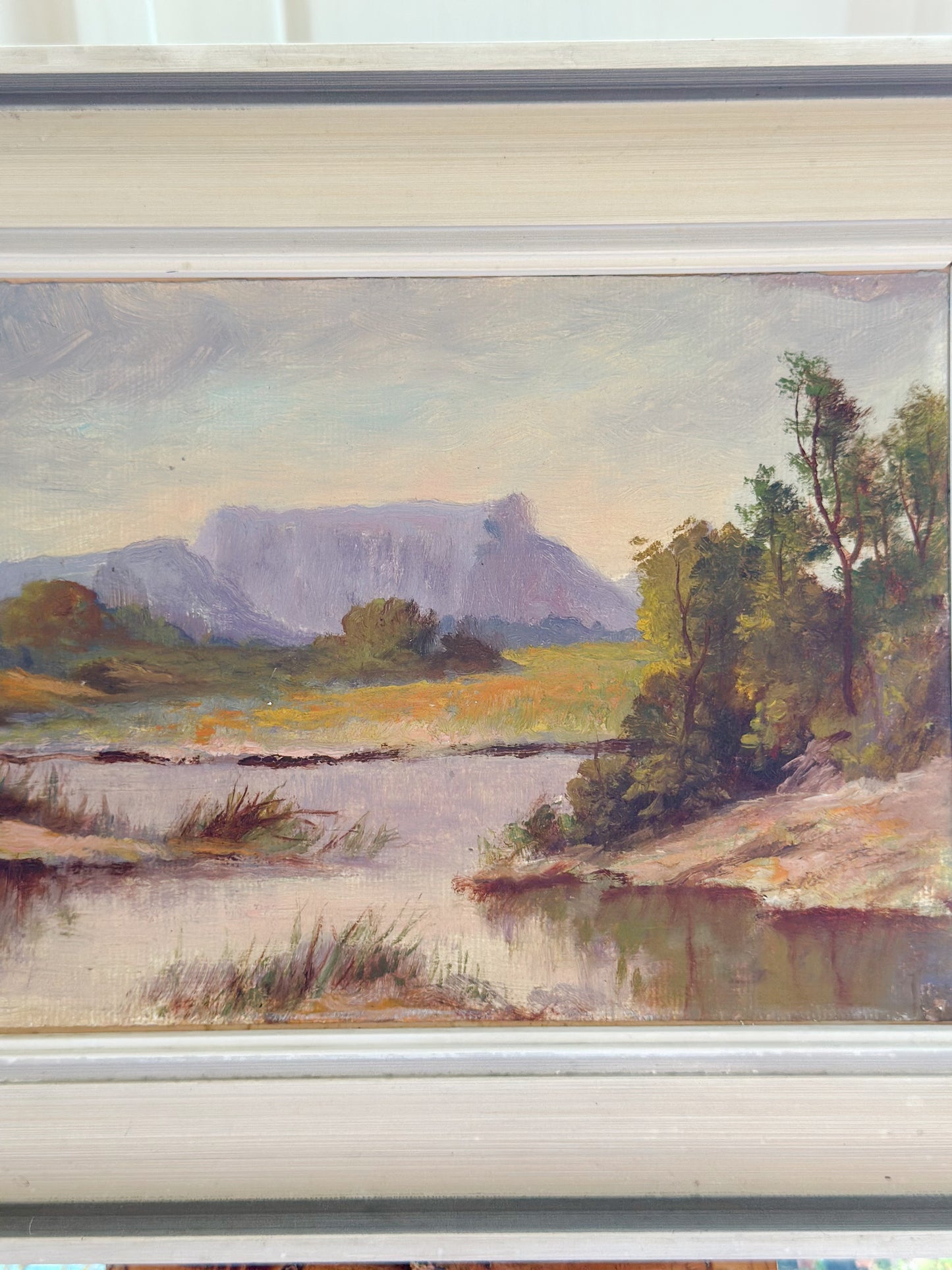 ‘View of Table Mountain from Cape Fear’ Framed Miniature Oil on Canvas
