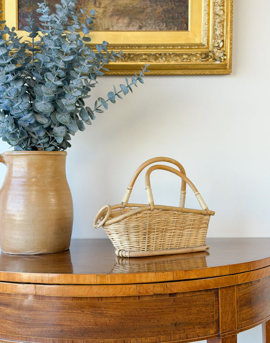 Vintage French Wicker & Rattan Wine Basket