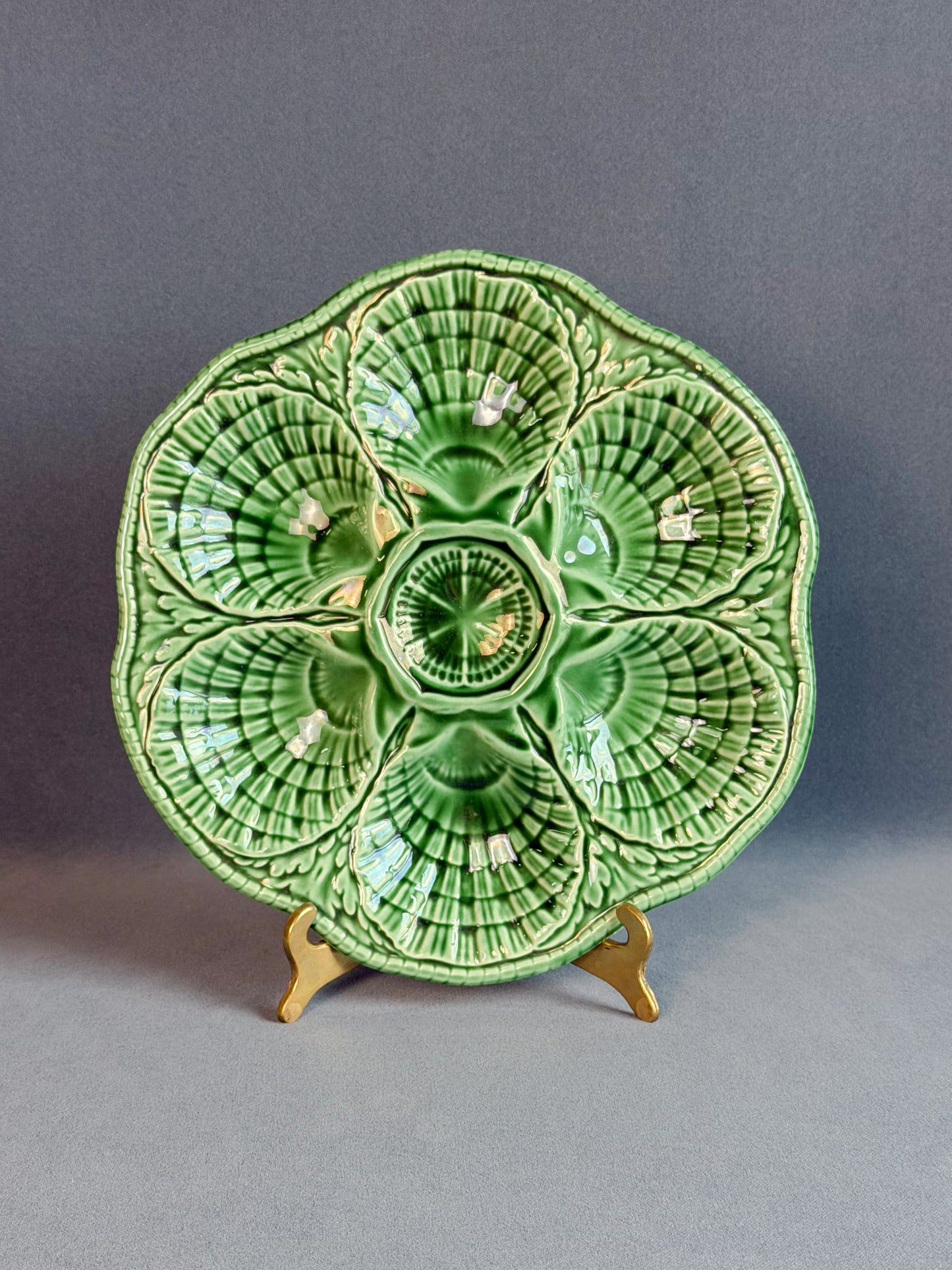 Vintage Green Sarreguemines Oyster Plate