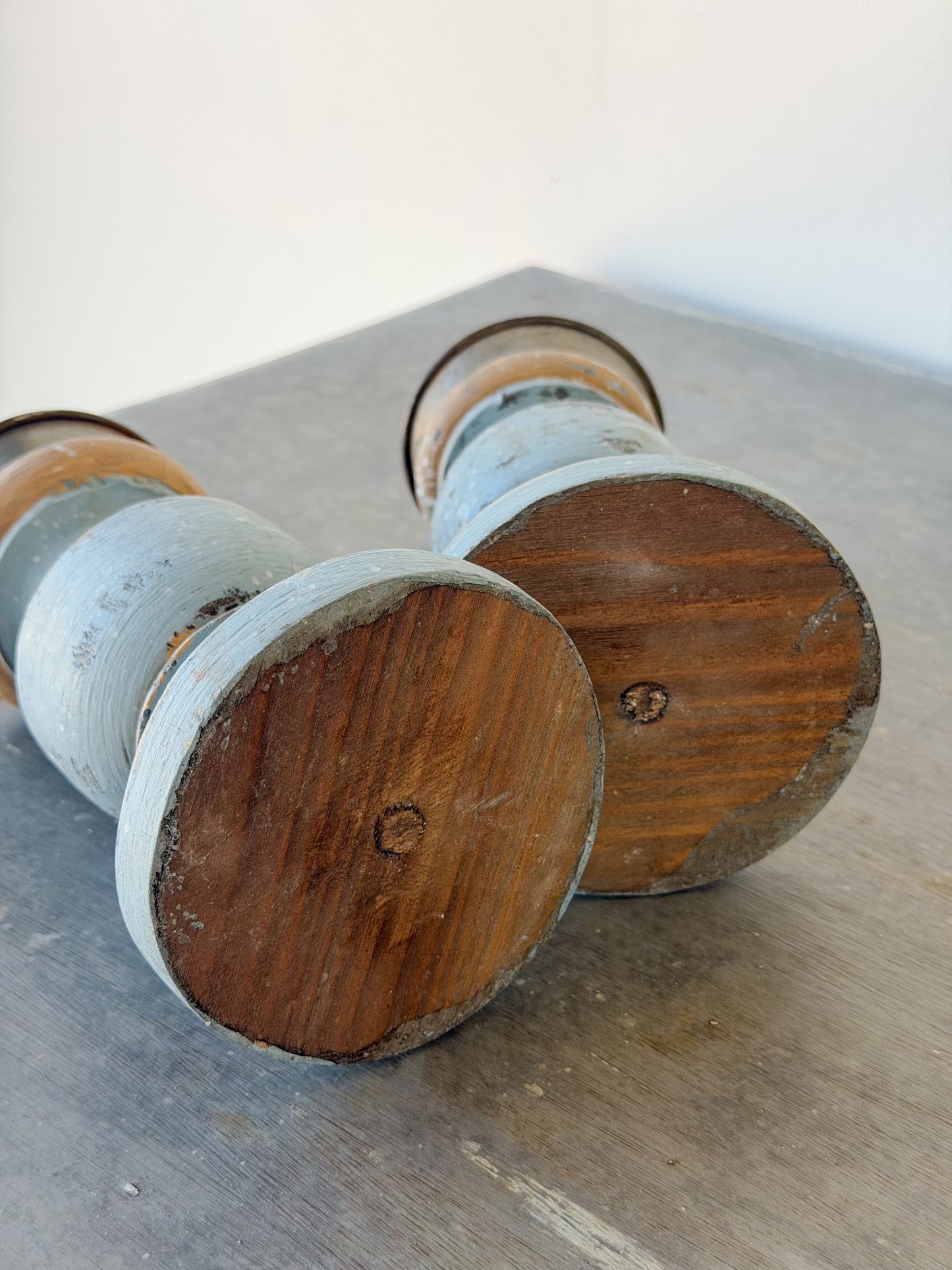 Antique Italian Painted Short Candlestick Pair