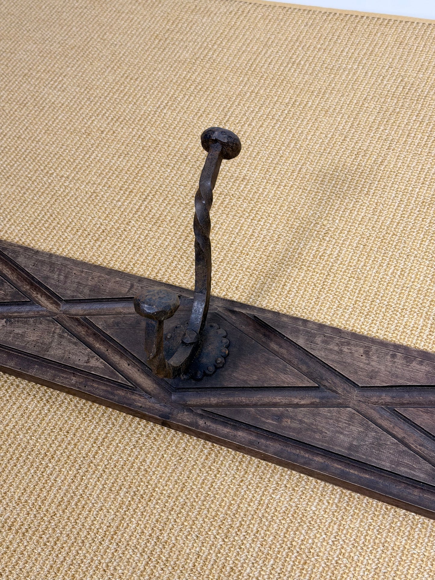 Early English Oak & Hand-Forged Iron Coat Rack