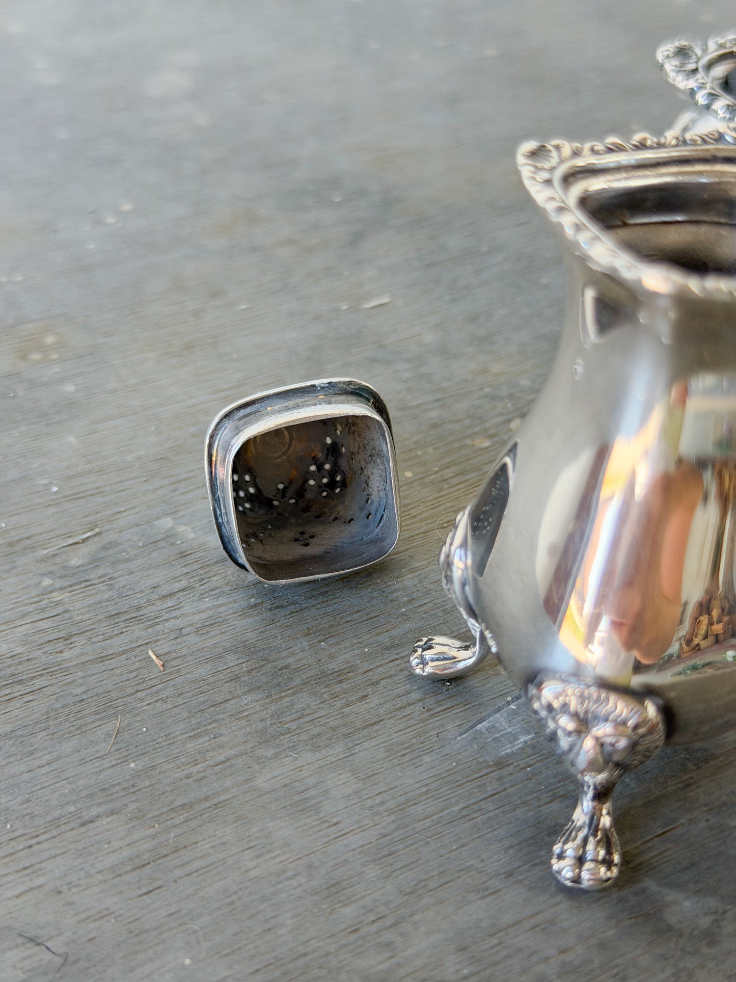 Antique Sheffield Silverplate Footed Salt Cellar & Pepper Shaker Set