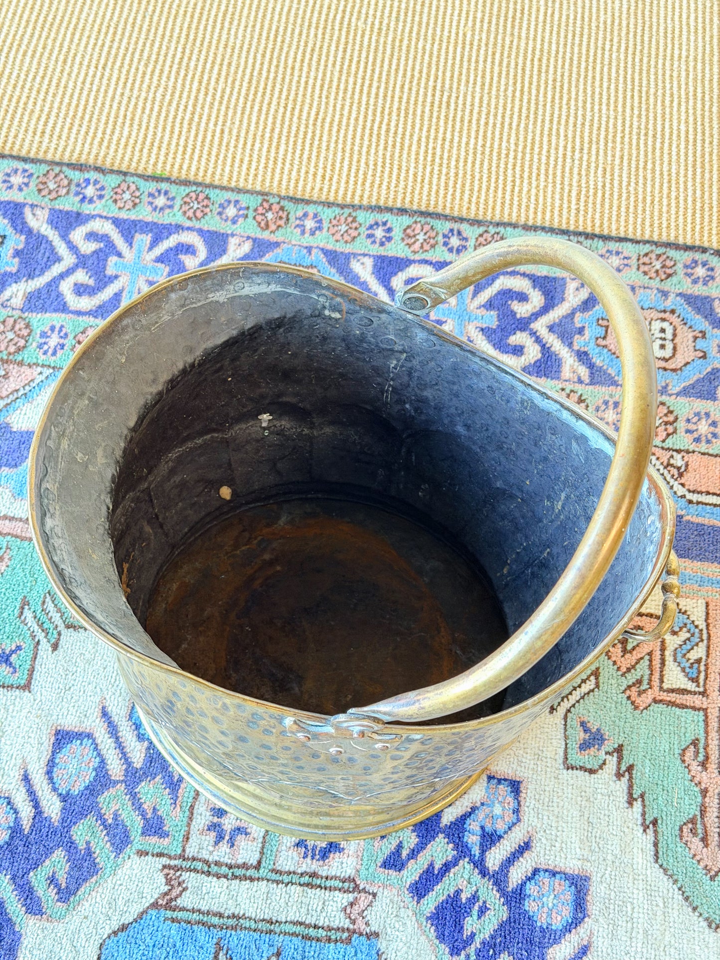 English Hammered Brass Scuttle Bucket