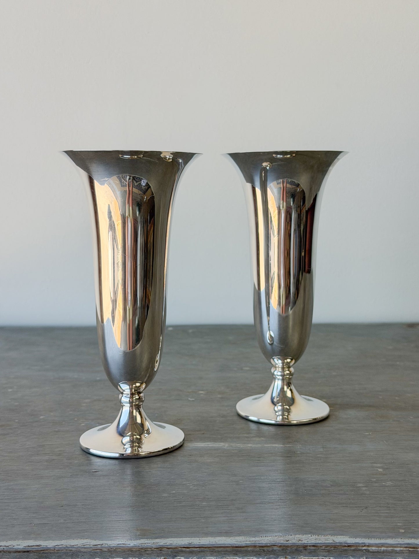 Vintage Silverplate Trumpet Vase Pair