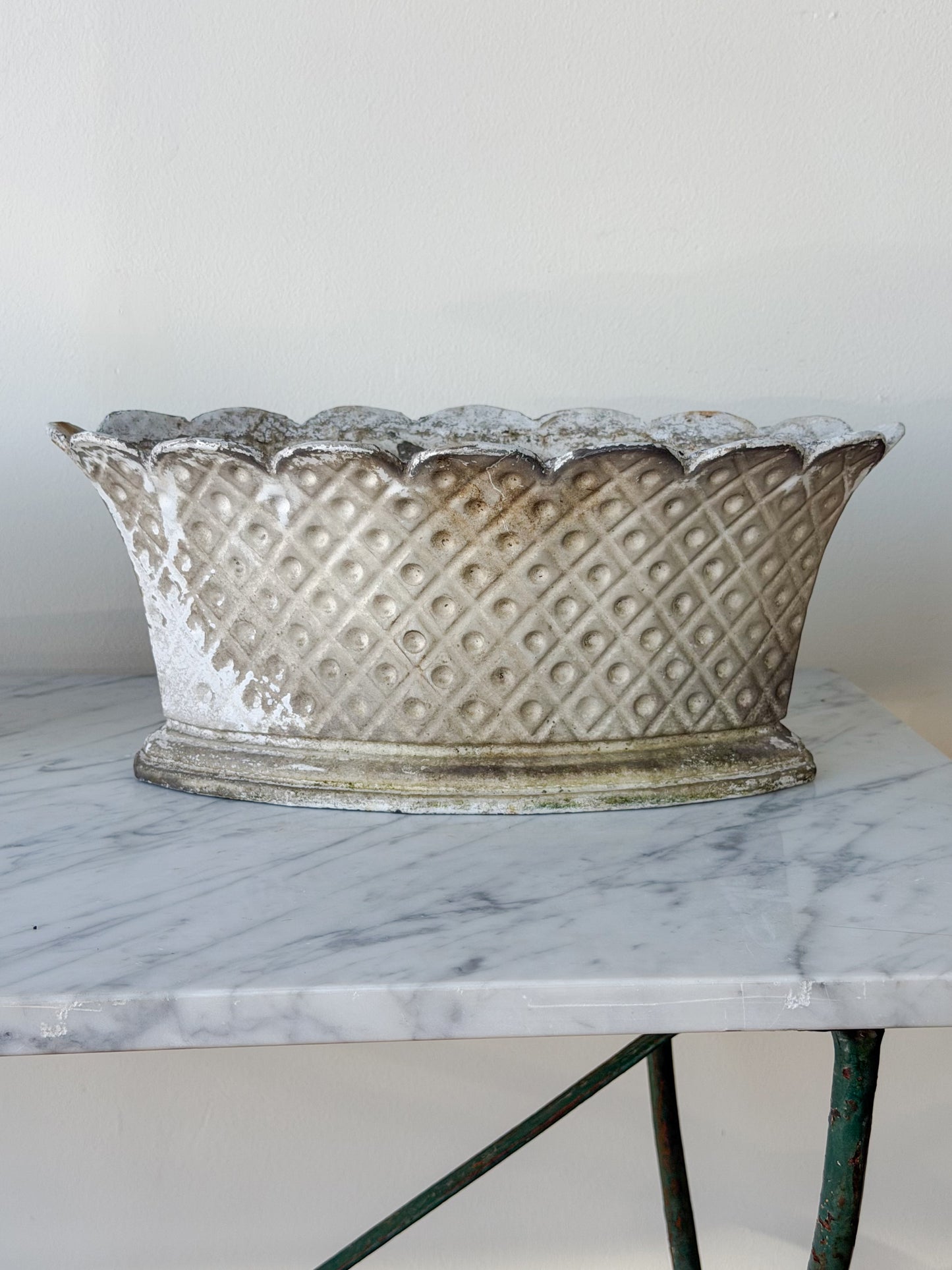 Antique French Cast Iron Scalloped Planter Pair