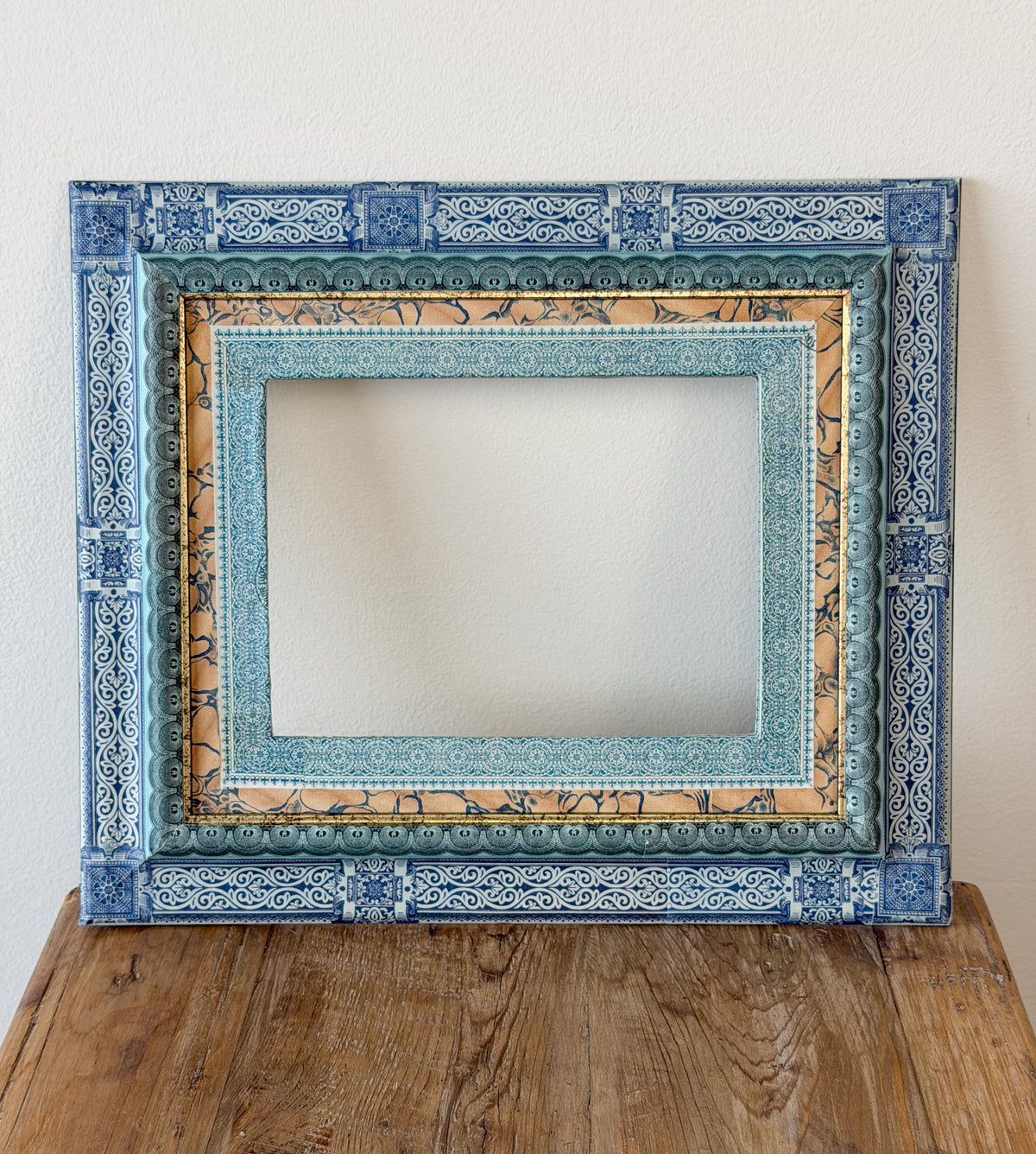 French Découpage Frame No. IX | Blue/Black Marbled + Metallic