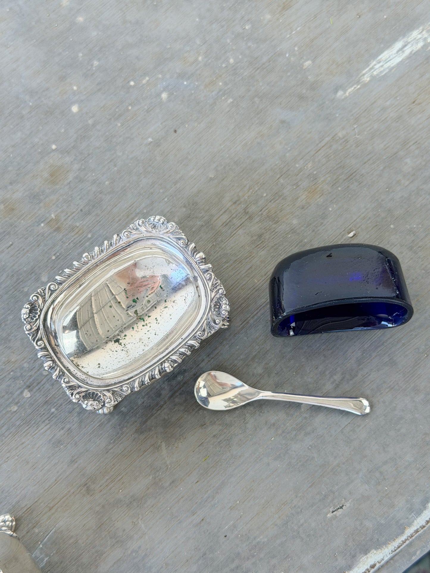 Antique Sheffield Silverplate Footed Salt Cellar & Pepper Shaker Set