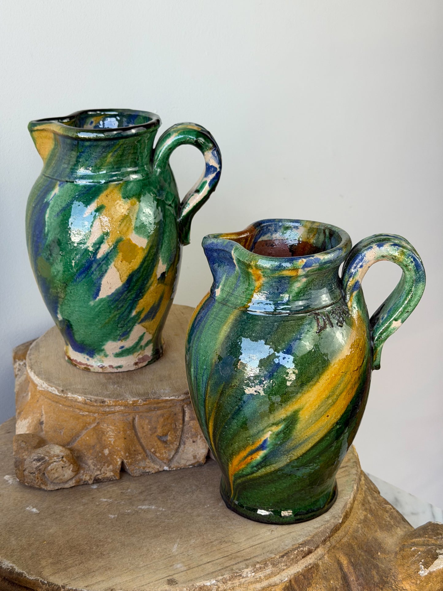Vintage Italian Glazed Terracotta Pitchers