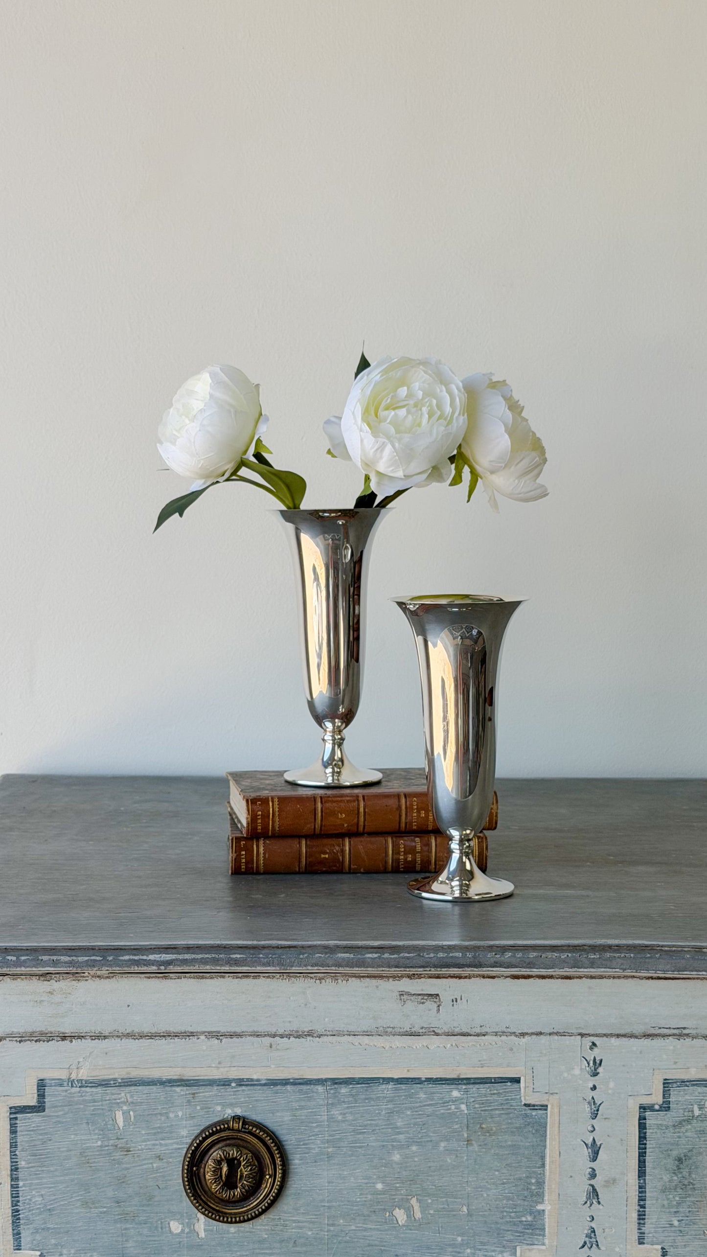 Vintage Silverplate Trumpet Vase Pair
