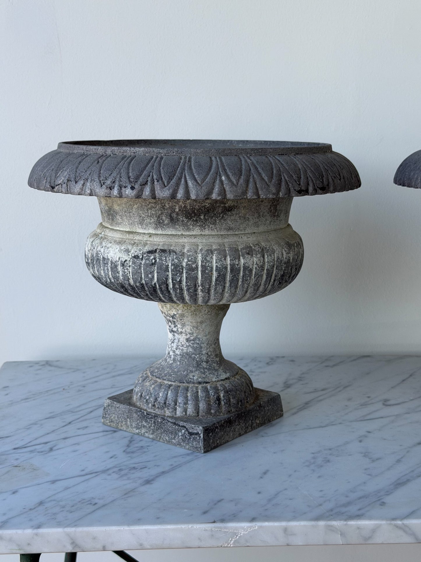 Antique French Zinc Pedestal Urn Pair