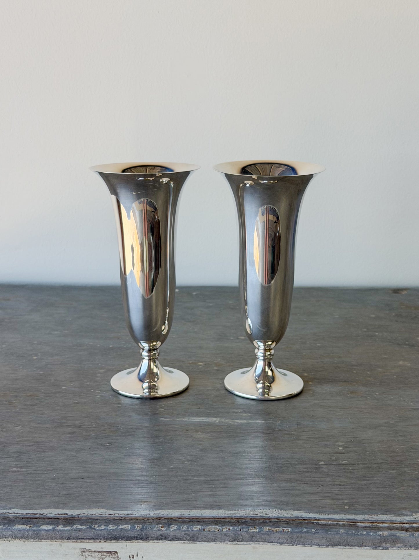 Vintage Silverplate Trumpet Vase Pair