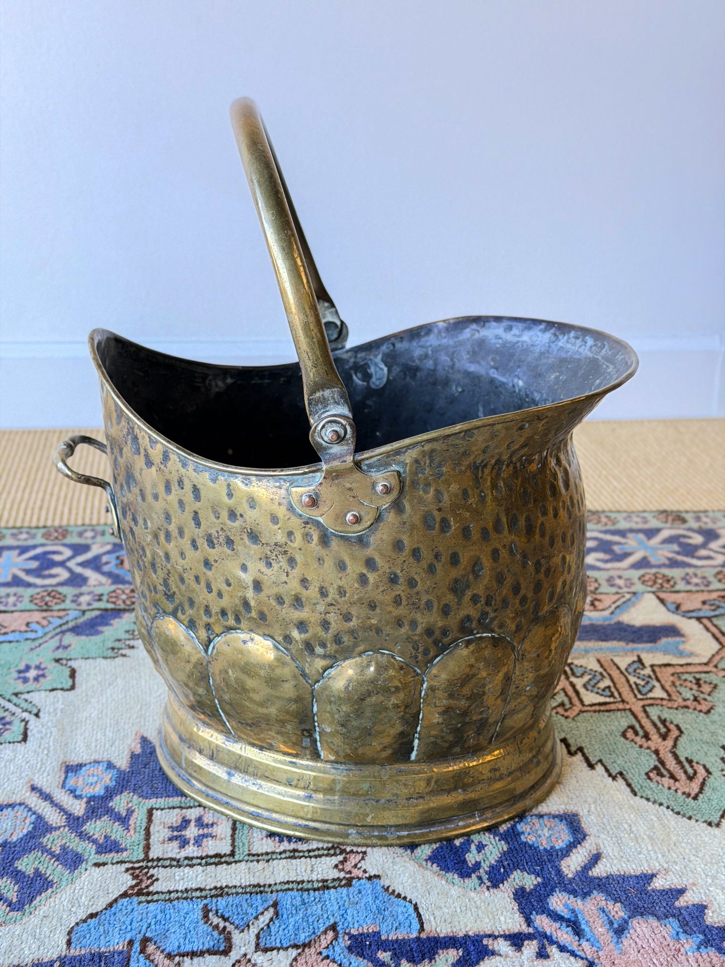 English Hammered Brass Scuttle Bucket